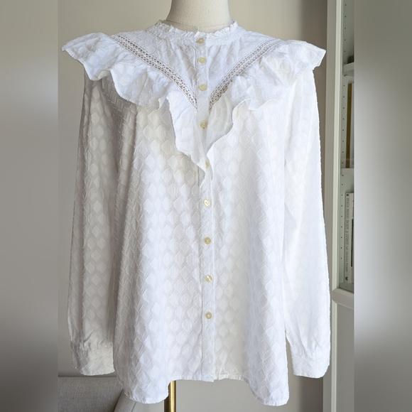 LOFT Ann Taylor Ruffle Button-Down Top - Picture 1 of 9